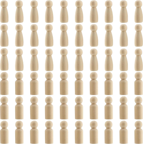 MUKLEI 60 Pack Wooden Peg People Craft, Small Peg People, Blank Wooden Figures, Little Female and Male Wooden Figures for Craft Art Projects and Decoration, 65mm.