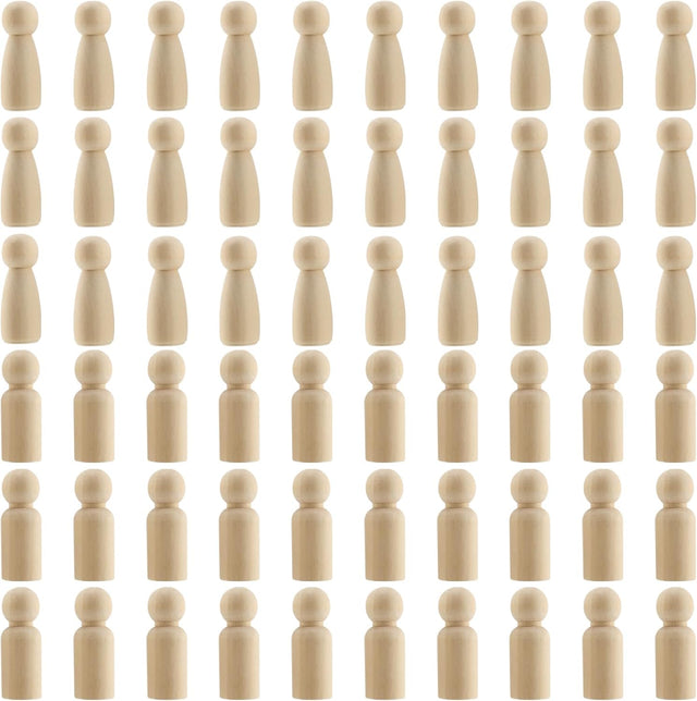 MUKLEI 60 Pack Wooden Peg People Craft, Small Peg People, Blank Wooden Figures, Little Female and Male Wooden Figures for Craft Art Projects and Decoration, 65mm.