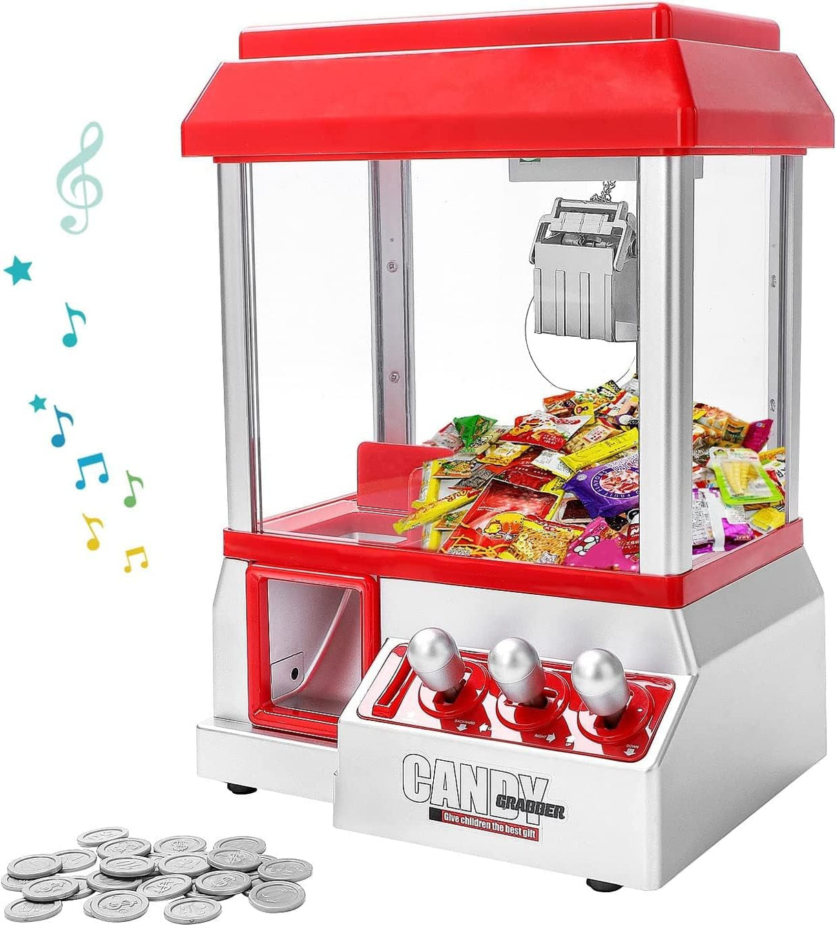 Candy Grabber Machine Refillable Music Mini Claw Machine with 20 Coins Battery Operated Sweet Grab Machine for Kids And Claw Machine Arcade Game.