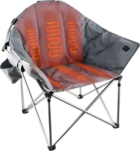 Heated Camping Chair Folding Sports Outdoor Recreation Camping Hiking Furniture, 3 Level Heat Adjustment for Back & Seat, Foldable Warmed Lawn Chairs for Open air Patio Trip Expedition Power Bank NOT.