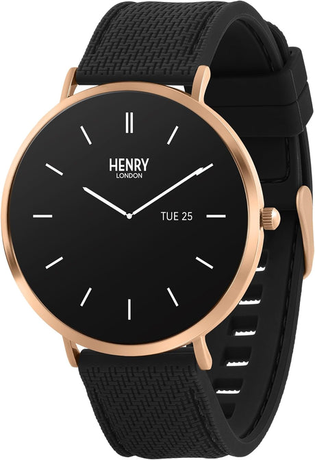 Henry London Amoled Black Silicone Strap Fitness Smart Watch.