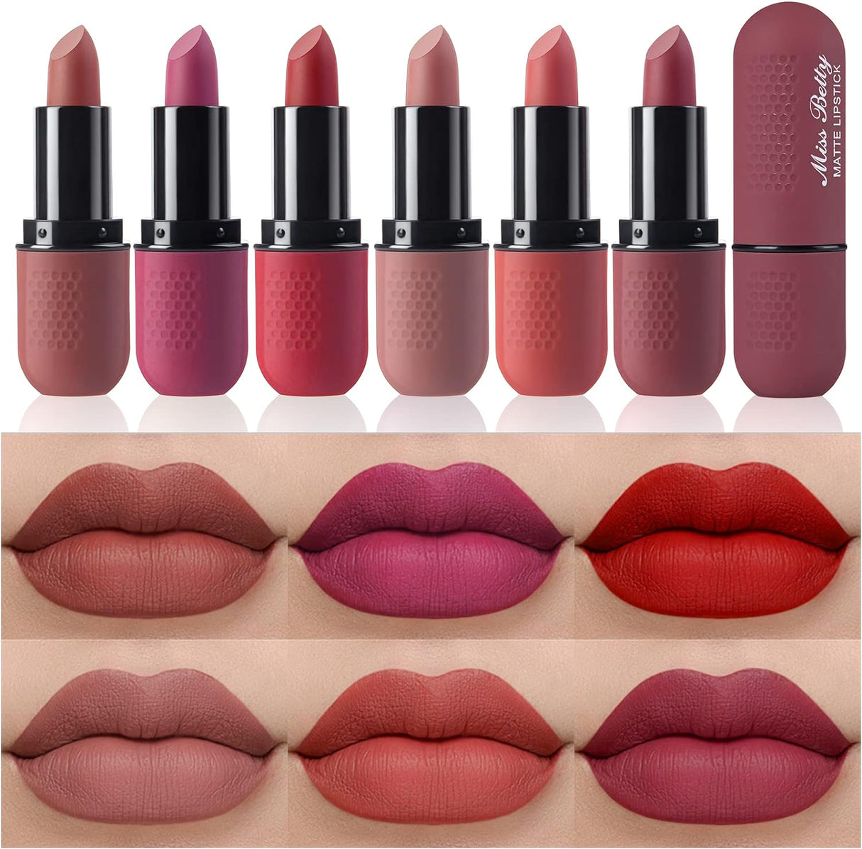 Beteligir 6 Colors Matte Lipstick Set Smooth Nude Lip Stick Long Lasting & Waterproof Non-Stick Cup Nude Color Lip Makeup Gift Set for Girls and Women (02 Set).