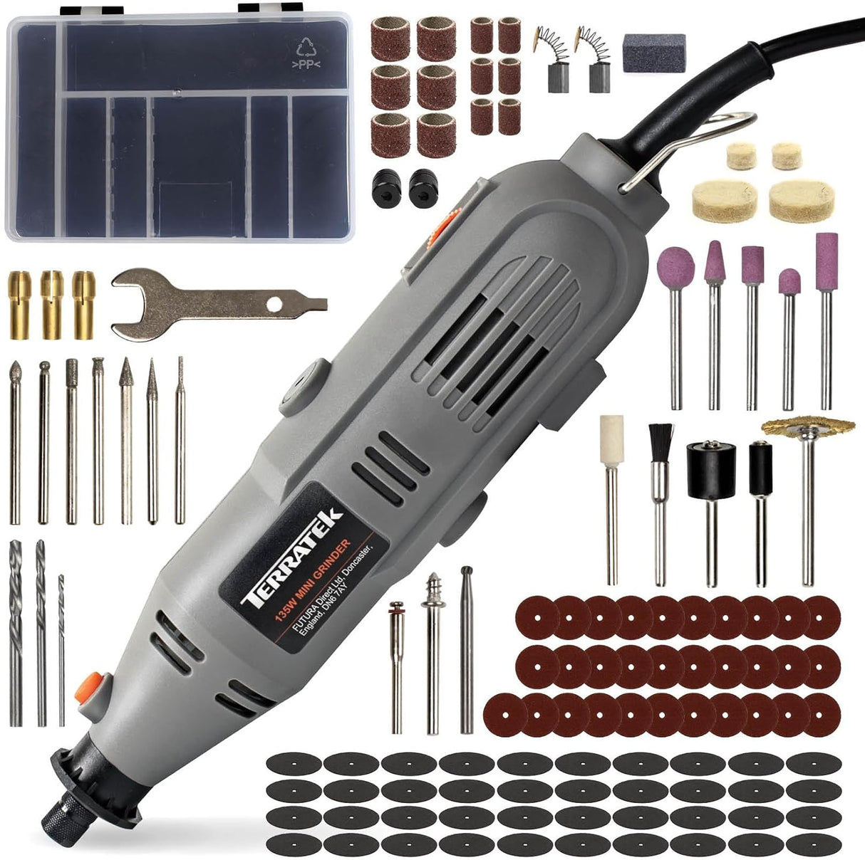 Terratek Corded Rotary Tool 234Pc Accessory Set, 135W Variable Speed 8000-33000RPM, Ideal for DIY Projects, Woodwork, Hobby Craft & Dremel Multi Tool Compatible with Carry Case Included.