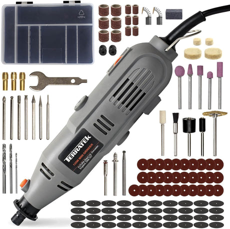 Terratek Corded Rotary Tool 234Pc Accessory Set, 135W Variable Speed 8000-33000RPM, Ideal for DIY Projects, Woodwork, Hobby Craft & Dremel Multi Tool Compatible with Carry Case Included.