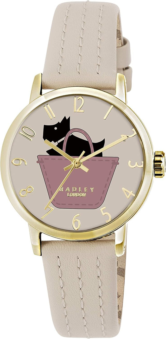 RADLEY Border Watch with Cream Leather Strap Gold Casing Analogue Display Leather Watch for Women.