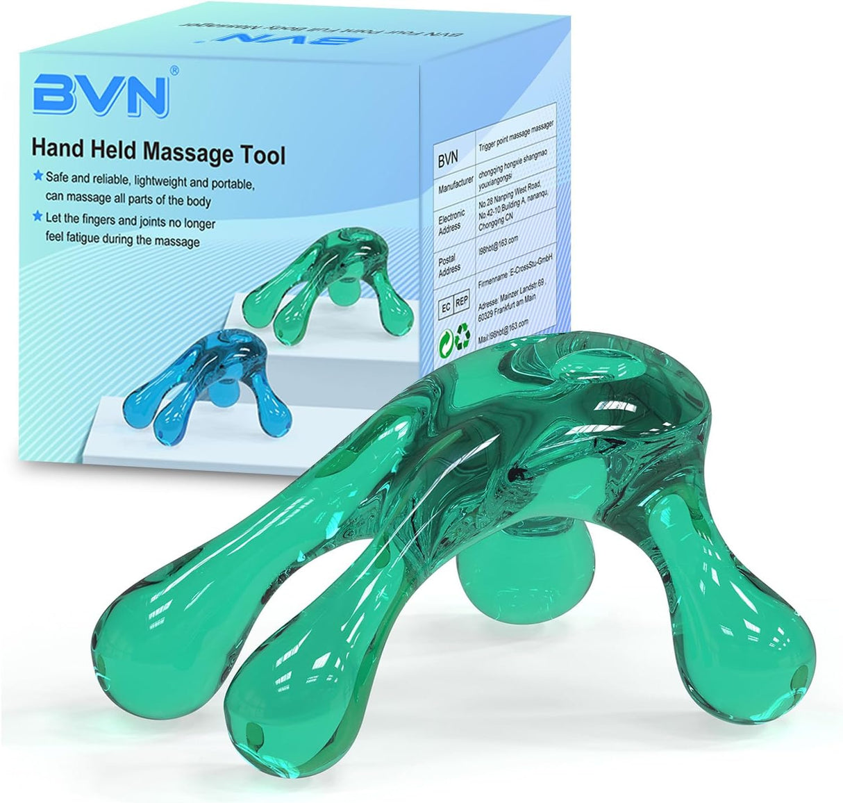 Hand Held Massage Tool, BVN Four Point Full Body Massager, Self Massage Tool, Easy Palm Fit with Massage Knobs for Gentle Pressure Point Massage, Suitable for Neck, Waist, HIPS, Leg, Foot.