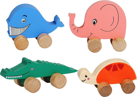 Toys of Wood Oxford Wooden Cars, Animal Theme, Toddler Toys 12 Months, Colorful Race Vehicles for Baby Boys and Girls.