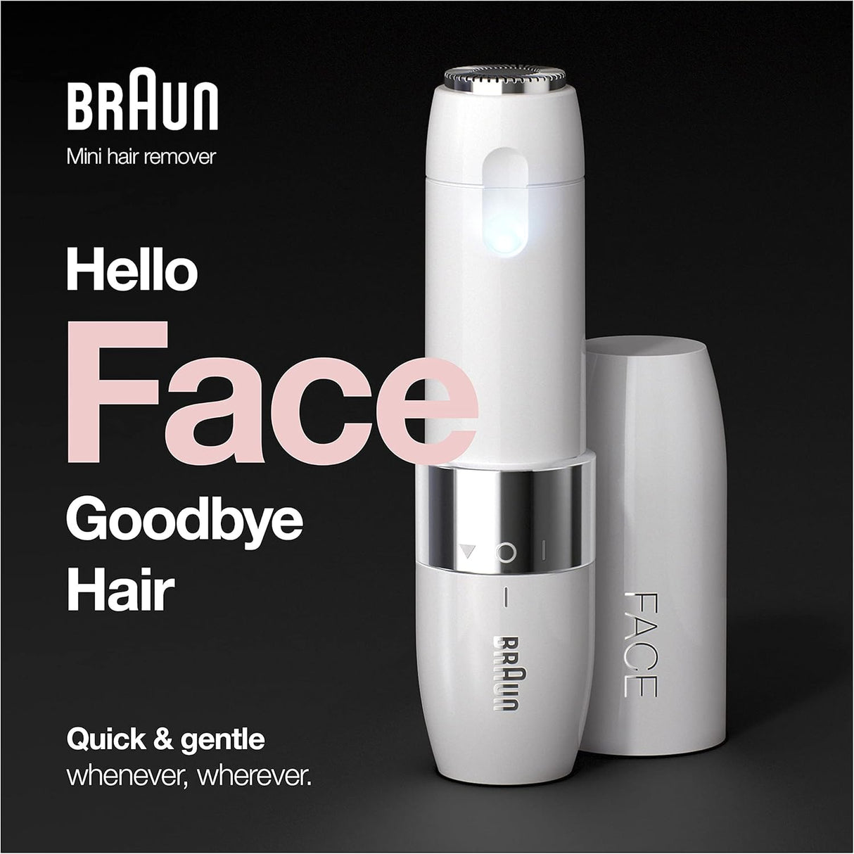 Braun Face Mini Hair Remover, Facial Hair Remover for Women Mini-Sized Design For Portability, Efficient Facial Hair Removal Anytime, Anywhere, With Smart Light, Gifts For Women, FS1000, White.