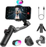 Professional Gimbal Stabilizer for Smartphone,RGB Magnetic Refill Light,OLED Display LED Light,face Tracking,Gesture Control,Professional 3-axis stabilizer for Android &iPhone, AOCHUAN XPRO KIT Black.