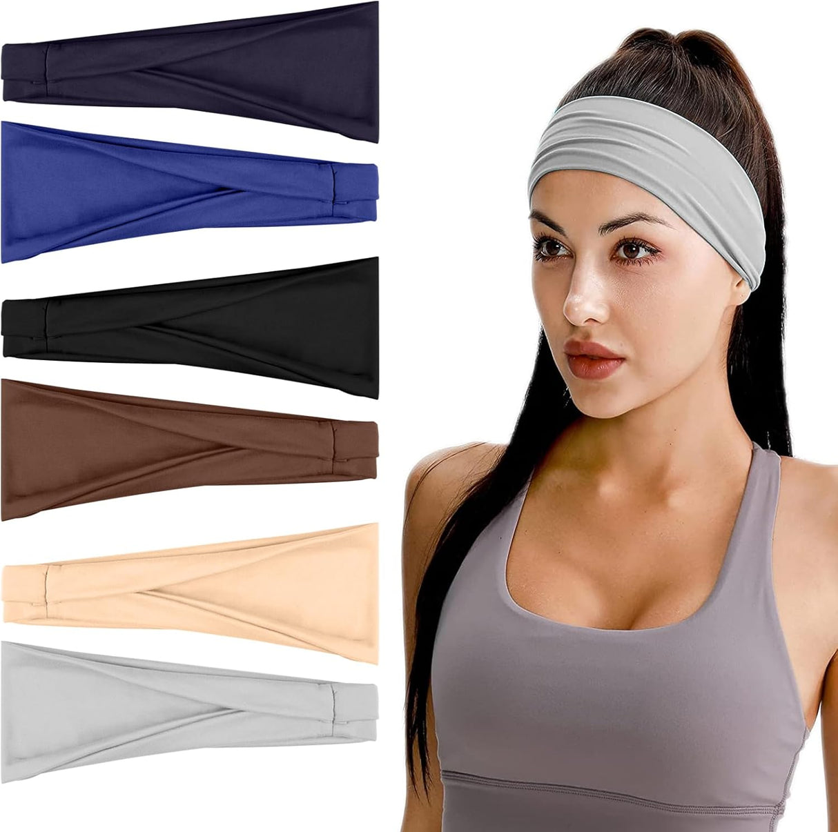 Flintronic Sports Headband, 6 Pack Women's Sweat Bands Bandana Scarf, Non-Slip Head Sweat Bands for Sports, Yoga, Running - UV Resistance, Unisex.