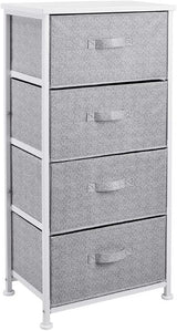 Amazon Basics Fabric 4-Drawer Storage Organiser Unit with Durable Steel Frame and Removable Drawers, White.