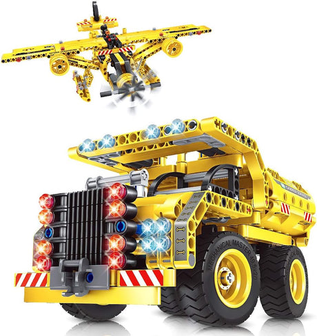 VATOS 2-in-1 STEM Building Toy Set - Technico Airplane and Dump Truck - 361 Creative Bricks, Construction Kit, Best Gift for Boys and Girls 6-10+ Years Old - Engineering Blocks for Endless Fun.