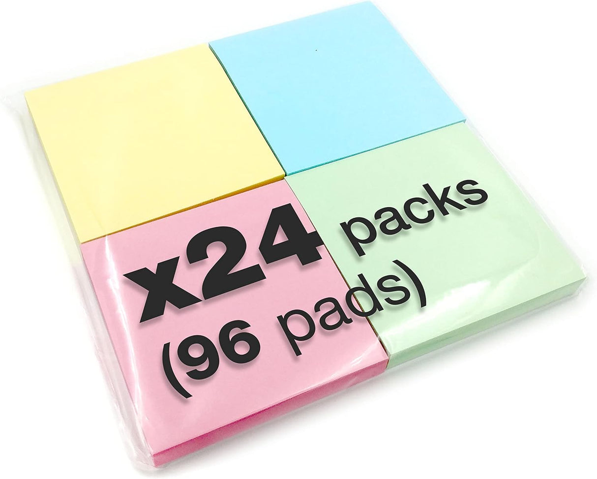 400 Pastel Sticky Notes (76x76mm) - Colourful Removable Adhesive Memo Pads in Blue, Pink, Green, Yellow | Set of 4 Pads (100 Sheets Each) | Office, Home & School Use - 4 Packs