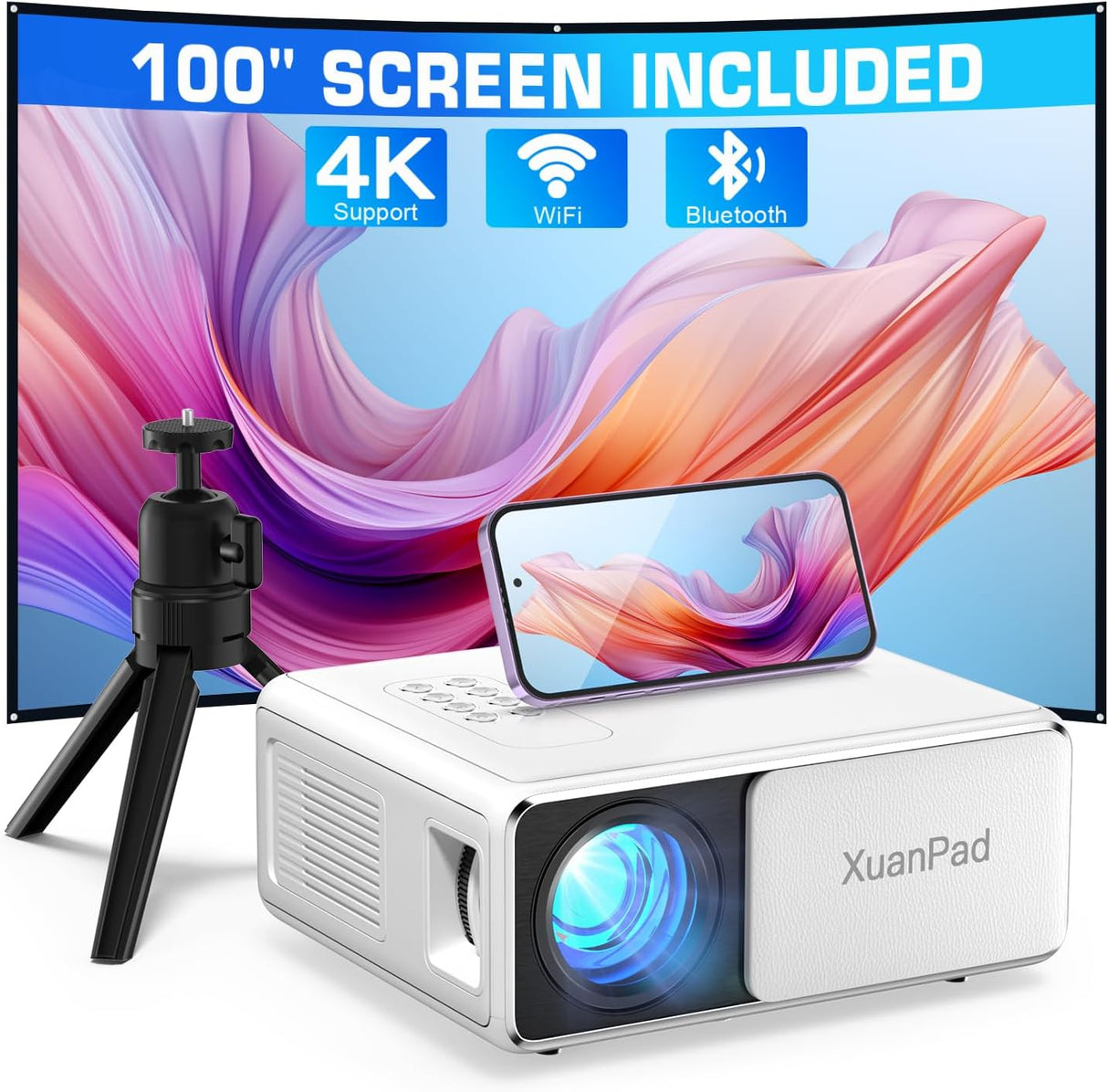 XuanPad Projector, 2024 Upgraded Mini Projector, Portable Video Projector HD 1080P Supported, 14000L Home Projector, Compatible with TV Stick, HDMI, USB, AV, Laptop, iPhone, Android Smartphone.