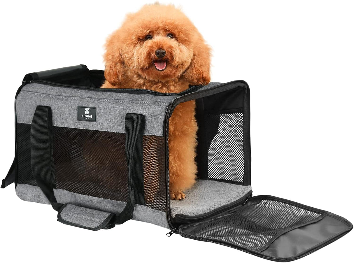 X-ZONE PET Airline Approved Soft-Sided Pet Travel Carrier for Dogs and Cats (Medium, Grey)