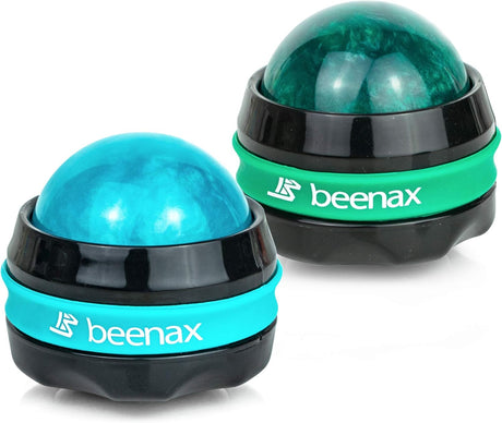 Beenax Massage Roller Ball (Set of 2), Sore and Tight Muscle Pain Relief, Manual Self Massager, Relax Shoulders, Arms, Neck, Back, Legs, Calves, Foot and Body Tension, Essential Oil or Lotion.