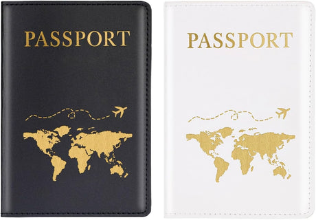 Eophmi Passport Holder,2 Pcs Passport Holder Travel Wallet,Personalised Passport Cover,Leather Passport Holder,Passport Protector for Passport,Ticket Card,Boarding Passes,Credit Card(White, Black).