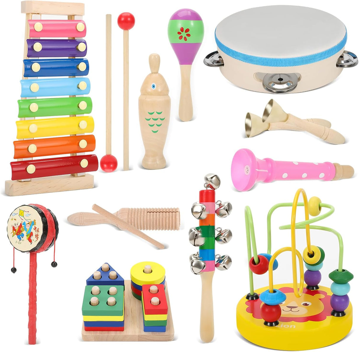 Baby Musical Instruments Wooden Toys Kids Early Education Percussion Drum Sensory Toys 3 5 Years Old Baby.