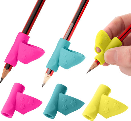 Stylo 6 Pack Pencil Grips for Children Handwriting, Multi-Color Designs, Assorted - For Left and Right Handed Children - Comfortable Writing Aid for Improving Handwriting (Multicolored).