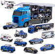 SWUNXION Police Die-Cast Transport Truck(10 in 1), Mini Play Vehicle in Carrier Car Toy Set, Double Side Transport Vehicle Mini Cars for Kid Child Girl Boy Play Birthday Party Favors Christmas.