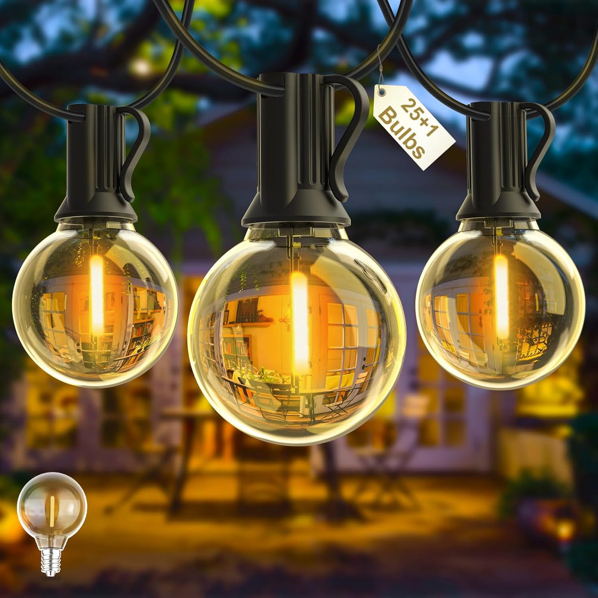 Yuusei Festoon Lights Outdoor String Lights Mains Powered 60M, 200FT Globe Garden Lights with 100+4pcs LED Shatterproof Bulbs, Waterproof Outside Lights for Patio Backyard Terrace Party.