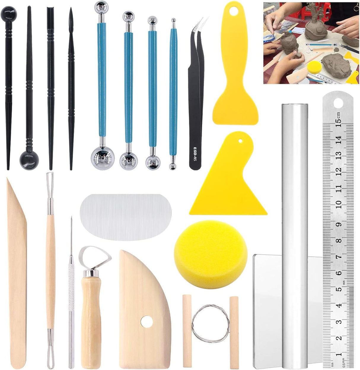 Glarks 22 Pieces Carving Modelling Clay Sculpting Tools Set Including Carving Modelling Tools kit, Plastic Modelling Tools, Ball Stylus for Embossing Art, Colouring, Nail Art Painting.