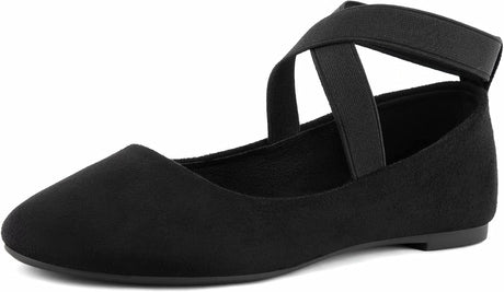 MaxMuxun Womens Ballerina Ankle Elastic Crossing Strap Round Toe Comfy Pump Shoes.