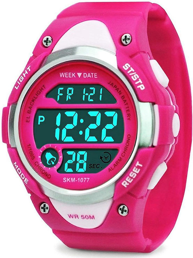 RSVOM Digital Watches for Girls Gifts - Kids Outdoor Sports Watch with LED Backlight, 5 ATM Waterproof Childrens Sport Electronic Wrist Watches with Alarm Clock Week Chronograph for Teenagers Rose.