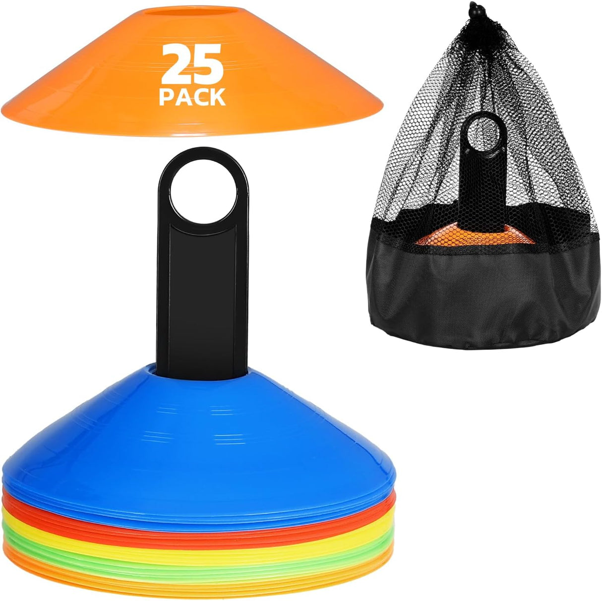 GHB Sports Marking Football Cones Football Training Cones Marker Cones Discs Set with Carry Bag and Cone Holder Space Marking Cones for Kids Football Practice, Sports, Games, Home Fitness.