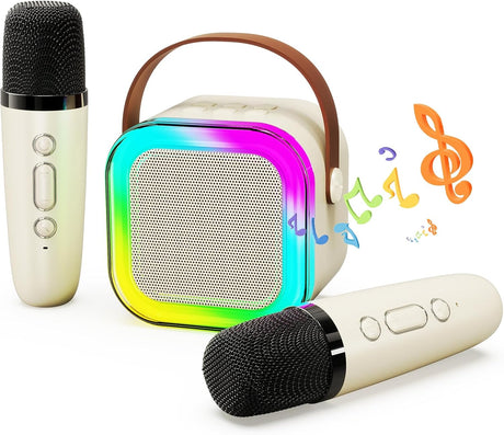 Karaoke Machine for Kids, Portable Bluetooth Speaker with 2 Wireless Microphones, Hassokon Karaoke Toys with LED Light, Gifts for Kids Age 3-18,Boys,Girls, Adults, Party, Home, KTV, Travel (White).