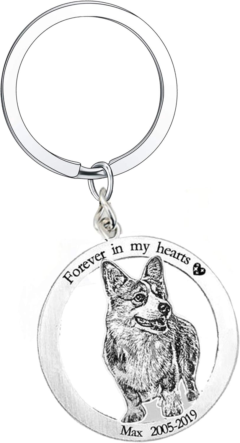 WillBANG Custom Photo Projection Key Chain，Personalised Pet Picture Keychain with Customized Text Message Engraved ， Memorial Cat/Dog Gift