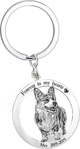 WillBANG Custom Photo Projection Key Chain，Personalised Pet Picture Keychain with Customized Text Message Engraved ， Memorial Cat/Dog Gift