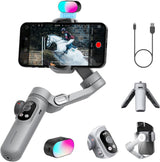 Professional Gimbal Stabilizer for Smartphone,RGB Magnetic Refill Light,OLED Display LED Light,face Tracking,Gesture Control,Professional 3-axis stabilizer for Android &iPhone, AOCHUAN XPRO KIT Black.