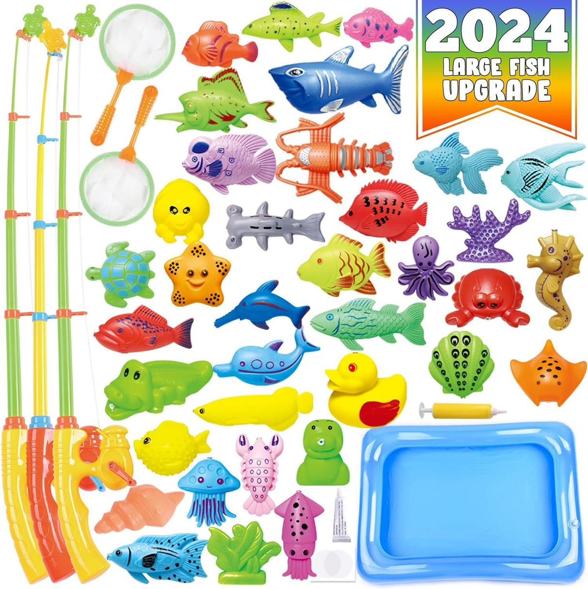 CozyBomB Magnetic Fishing Toys Game Set for Kids for Bath Time Pool Party with Pole Rod Net, Plastic Floating Fish - Toddler Education Teaching Christmas Birthday Gifts for Kids Ocean Sea Animals.