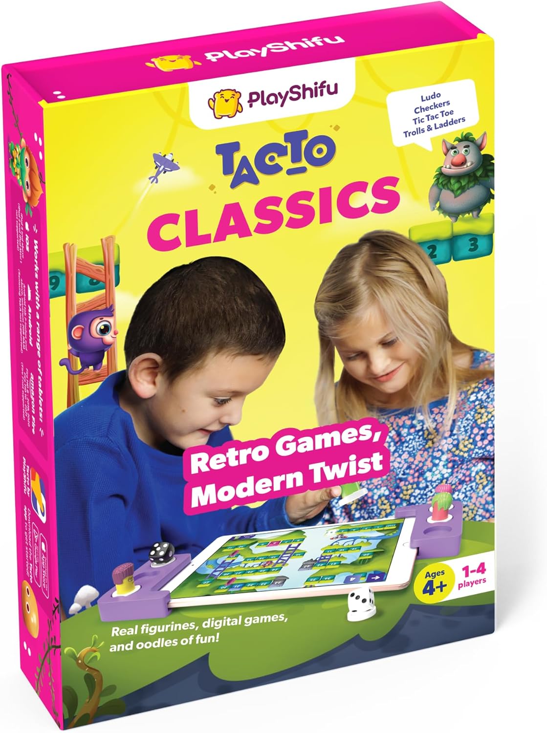 Tacto Classics by PlayShifu (Kit + App) : Interactive Family Board Games for Ages 4 & Up | Checkers, Ludo, Ladders & More.