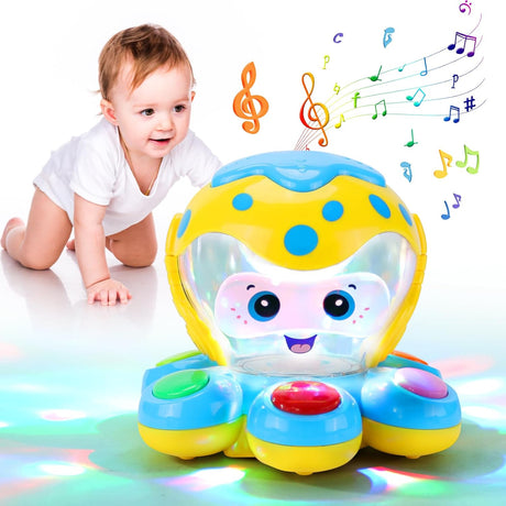 Toddler Toy Baby Toys 6 Months Plus, Sensory Toys for Baby Toys 6 to 12 Months, Octopus Light Up Toys with Music for Learning Fine Motor Skills, Crawling Toys for 1 2 3 4 Year Old Boy Girl Gifts.