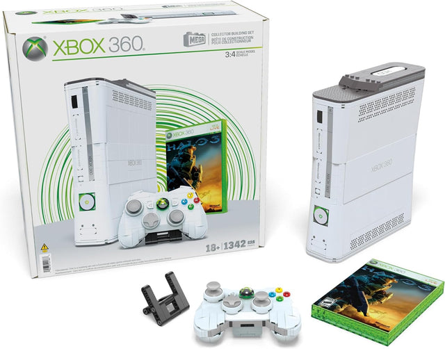 MEGA Microsoft Collectible Building Set, Xbox 360 Replica Model with 1342 Pieces, Controller and LED Lights, Build & Display Toy for Adult Collectors, HWW15.