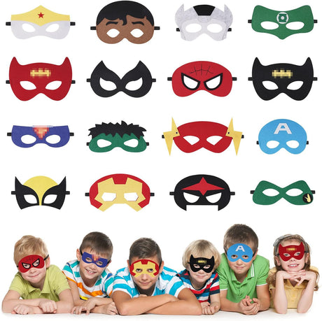 URAQT Superhero Masks, 16 Pcs Super Hero Costumes Toy Party Favors for Kids, Children Masks Dress Up Cosplay Mask, Boys & Girls Felt Eye Mask for Party Masquerade Birthdays Party Cosplay.