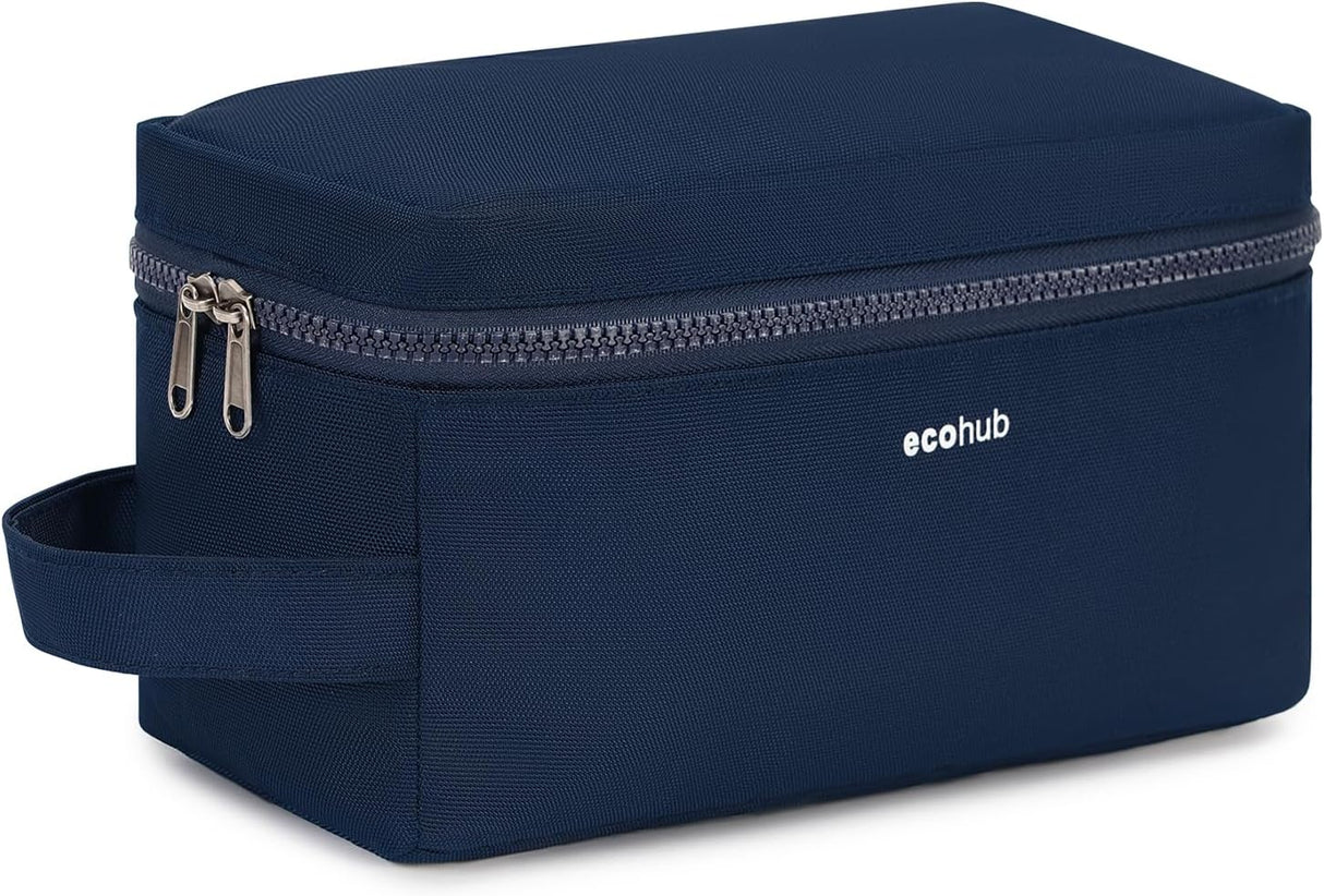 ECOHUB Water-Resistant Travel Toiletry Bag, Recycled Wet and Dry Separation Wash Bag, Dopp Kit Shaving Bag, Wide-Open Zipper Pouch Travel Toiletries Bag for Men, Patent Pending, Black.