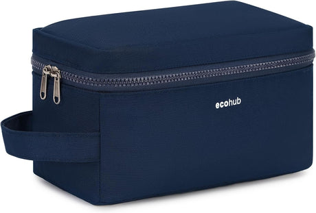 ECOHUB Water-Resistant Travel Toiletry Bag, Recycled Wet and Dry Separation Wash Bag, Dopp Kit Shaving Bag, Wide-Open Zipper Pouch Travel Toiletries Bag for Men, Patent Pending, Black.