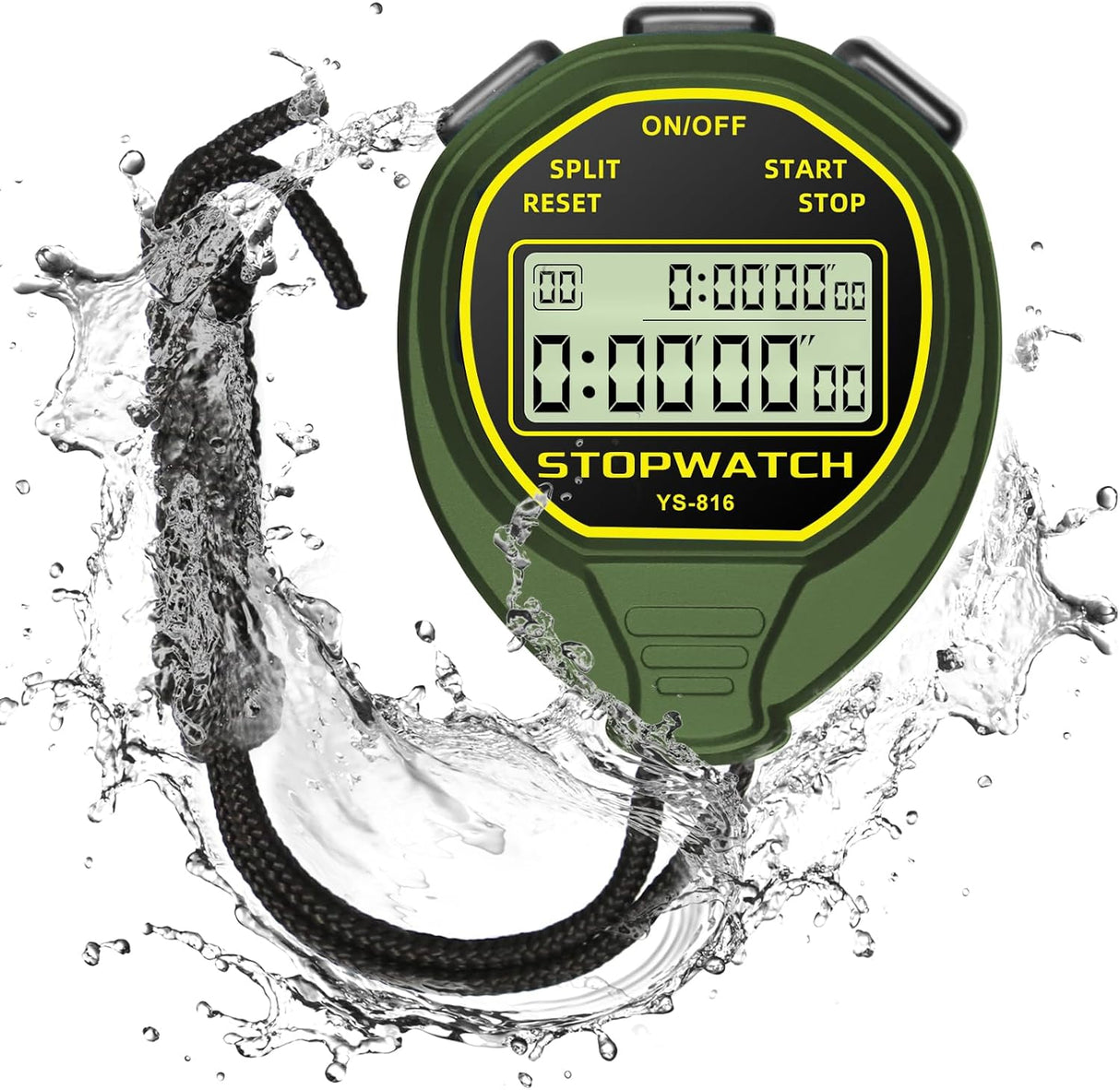 LIGHIGH Waterproof Stopwatch Timer, 30 Laps Split Memory Digital Simple Stopwatch Timer with ON/Off Function, No Clock No Calendar No Alarm, Silent Stop Watch for Sports Coaches Swimming Running.