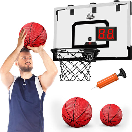 24" x 16" Large Basketball Hoop Indoor, Over Door Basketball Hoop with Sturdy Backboard, Big Basketball Toys Gifts Ideas for Man Kids Teens Adults Boys Girls.