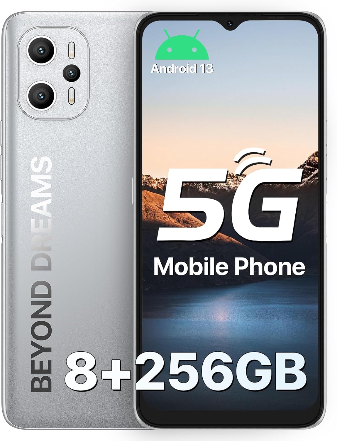 UMIDIGI F3 Pro 5G Mobile Phone NFC Smartphone,Dimensity 700 Processor,6GB+128GB,6150mAh Battery,Android 13, 6.6" 2.4K FHD+Screen,48MP+16MP,Dual SIM/Face ID/GPS/Type-C/OTG-Silver.