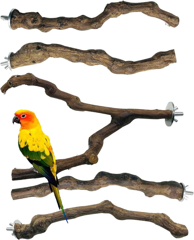 Allazone 5 PCS Bird Perch Natural Grape Stick Bird Standing Stick Swing Chewing Bird Toys Natural Grapevine Bird Cage Perch For Parrot Cages Toy for Cockatiels, Parakeets, Finches.