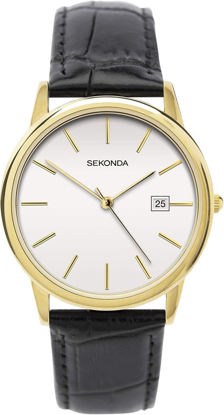 Sekonda Men's Classic 37mm Quartz Watch with Date Window and Leather Strap.