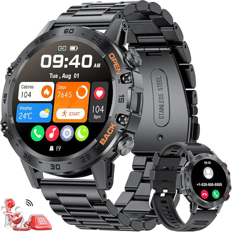 Military Smart Watch for Men, Smart Watches with Bluetooth Voice Call Compatible Android iOS Phone, Smartwatch with Heart Rate SpO2 Pressure Sleep Monitor, IP67 Waterproof Tactical Fitness Watch.