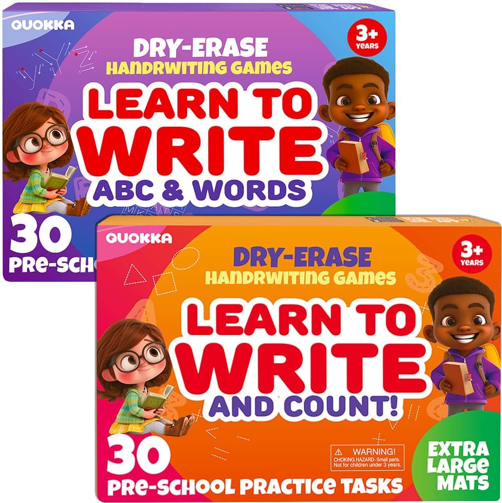 2X Set Busy Book Handwriting Practice for Kids - Learn to Write for Toddlers Age 3 4 5 - | 24 Tasks | 4 Dry Erase Markers | Pre K ABC Letter Tracing | - Homeschool Preschool Learning Activities.