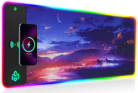 GIM Wireless Charging RGB Gaming Mouse Pad 15W, LED Mouse Mat 800x300x4MM, 10 Light Modes Extra Large Mousepad Non-Slip Rubber Base Computer Keyboard Mat for Gaming, MacBook, PC, Laptop, Desk.