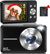 Digital Camera, Nsoela Vlogging Camera Rechargeable Digital Cameras FHD 1080P 44MP Compact Camera with 16X Digital Zoom, Portable Mini Camera with 1 Battery for Teens,Kids,Beginners（Black）.