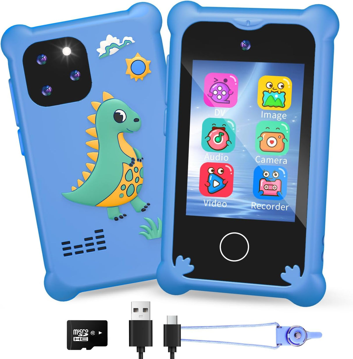 CKATE Kids Phone for Boys, Portable Fake Phone Toy with 2.8'' Touchscreen, Dinosaurier Birthday Gifts for 3 4 5 6 7 8 9 10 11 12 Years Old Boys Girls - Cosmic Blue.